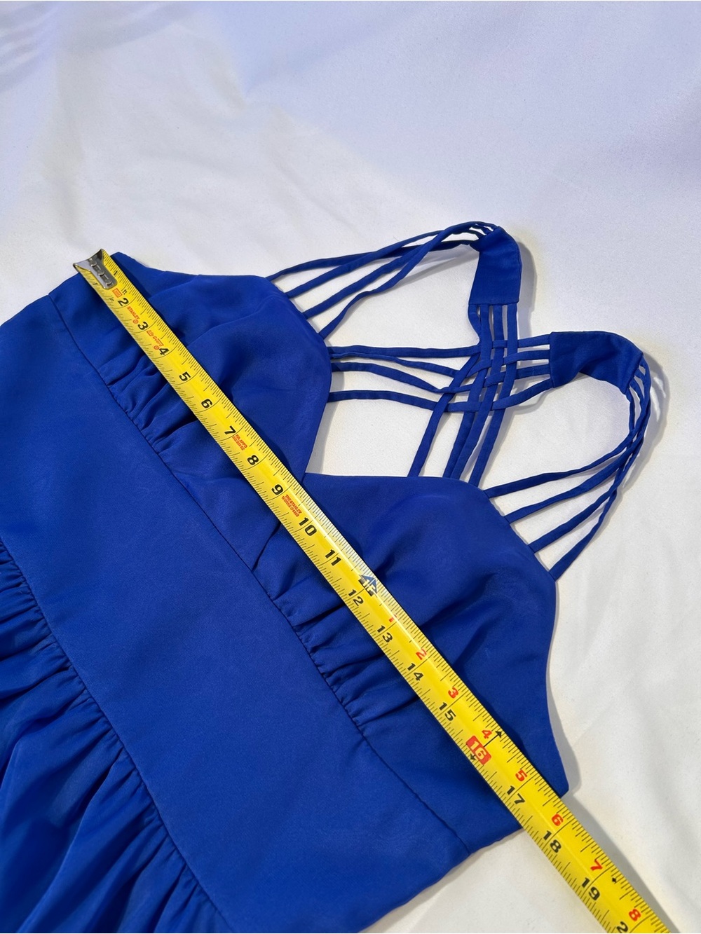Royal Blue Midi Formal Dress with Pockets Multi-Strap Shoulders SizeL HoCo Prom - Picture 6 of 13